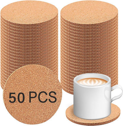 50 pcs Cork Coasters for Drinks, Bulk Blank Coasters DIY Crafts, Non-Slip, Heat-Resistant, Absorbent and Reusable Coffee Coaster for Home Tabletop Decoration