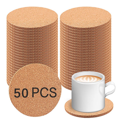 50 pcs Cork Coasters for Drinks, Bulk Blank Coasters DIY Crafts, Non-Slip, Heat-Resistant, Absorbent and Reusable Coffee Coaster for Home Tabletop Decoration