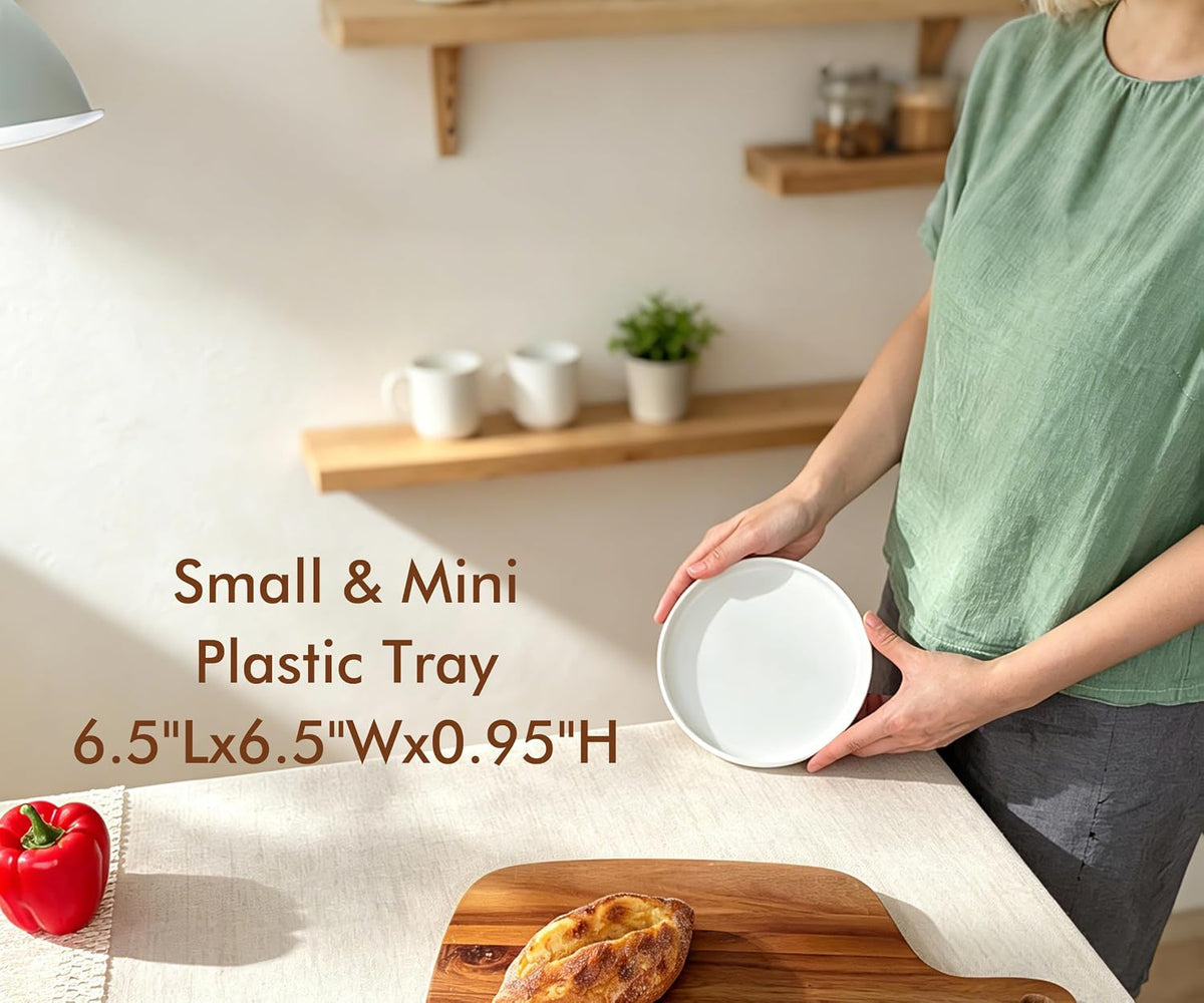 White Round Small Mini Tray (6.5 inch), Hard Plastic Circular Tray