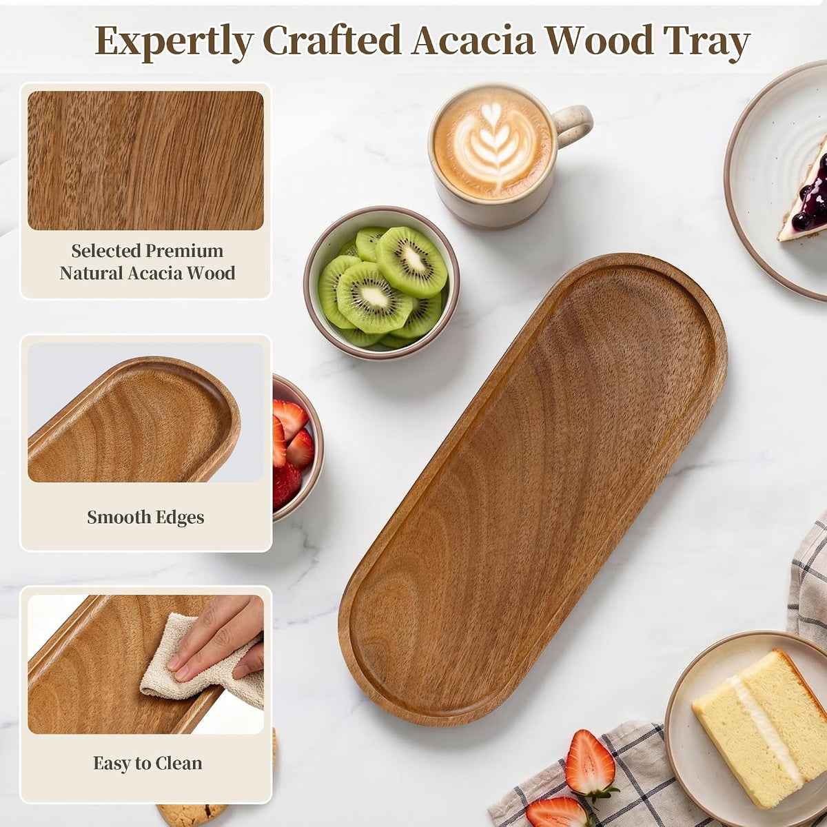 Small Wooden Tray | Acacia Wood Serving Tray Platter Mini Vanity Tray Decor