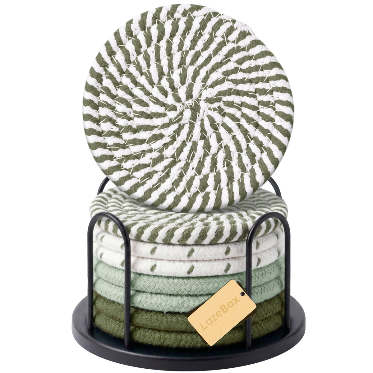 Lazebox Coasters Set of 8 for Drinks, 4 Inch Large Coasters for Coffee Table, Tabletop Protection for Hot & Cold Drinks, Versatile Coasters for Home Decor, Non-Slip & Easy to Clean, Gray