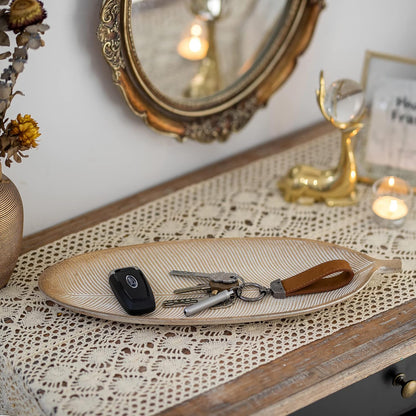 Hanobe Leaf Wooden Decorative Tray, Wood Key Bowl for Entryway Table Decor