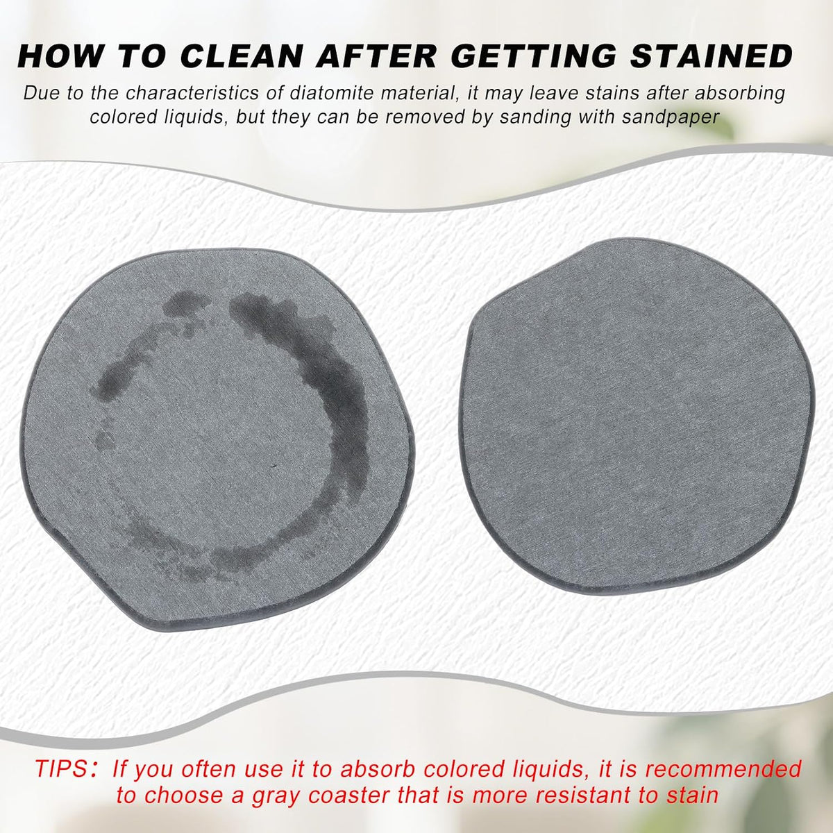 Azhou 2Pcs Absorbent Diatomaceous Earth Coasters Set with Velvet Bottom