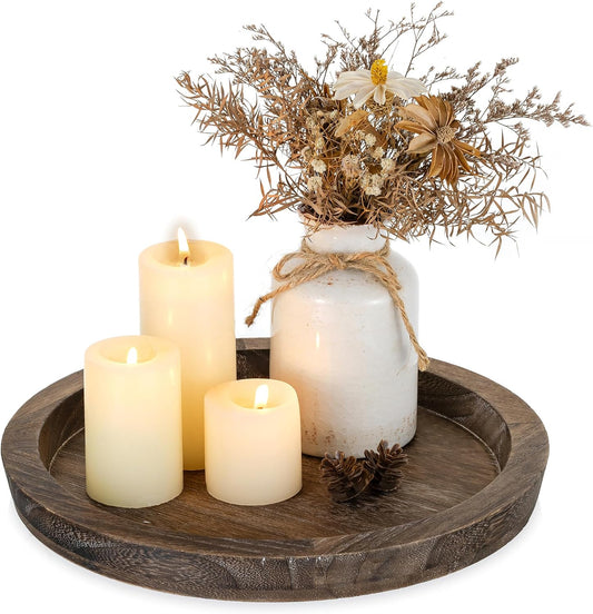 Romadedi Farmhouse Wooden Candle Tray, 11 Inch Round