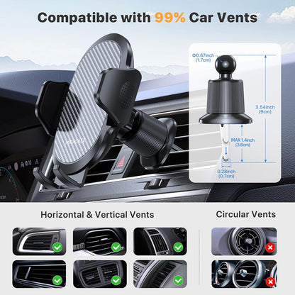 Miracase Phone Holders for Your Car with Metal Hook Clip, Air Vent Cell Phone Stand Car Mount, Universal Automobile Cradle for Garmin GPS Fit iPhone Android and All Smartphones, Dark Black