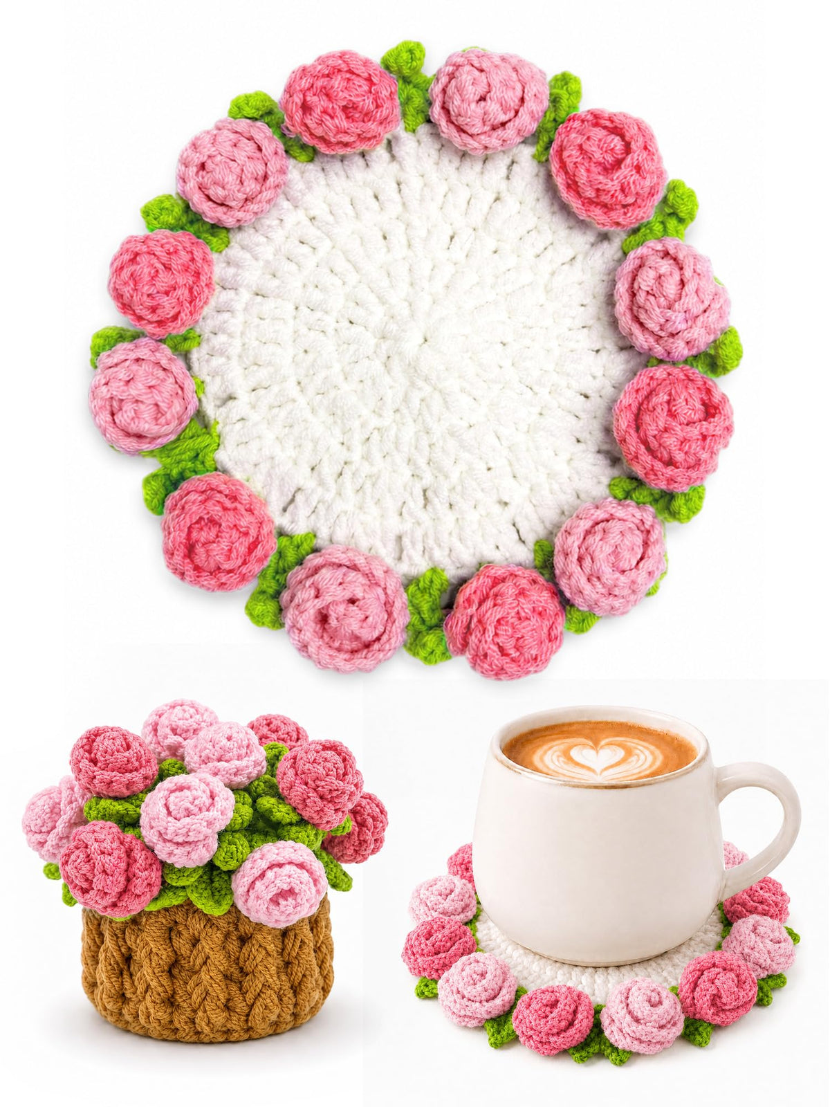 Crochet Flower Bouquet Coasters, Cotton Tulip Gifts for Home Decor 1Pc