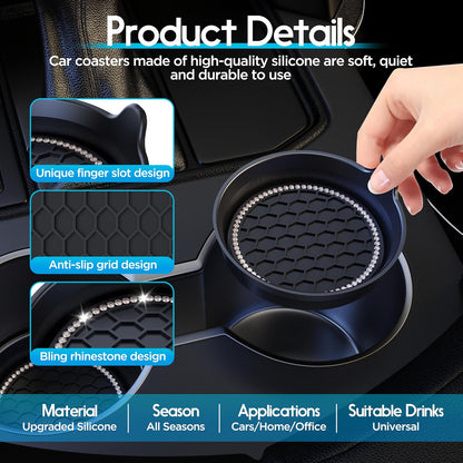 Amooca 4-Pack Car Cup Holder Coaster Bling Crystal Rhinestone Car Interior