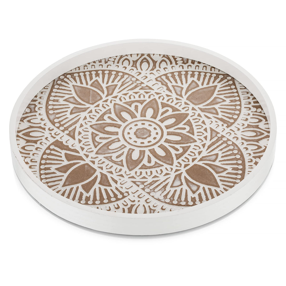 Hanobe Round Boho Decorative Tray for Coffee Table, Mandala Pattern Finish