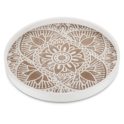 Hanobe Round Boho Decorative Tray for Coffee Table, Mandala Pattern Finish