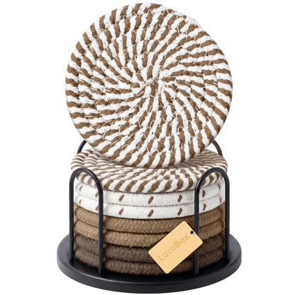 Lazebox Coasters Set of 8 for Drinks, 4 Inch Large Coasters for Coffee Table, Tabletop Protection for Hot & Cold Drinks, Versatile Coasters for Home Decor, Non-Slip & Easy to Clean, Coffee