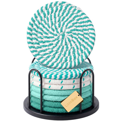 Lazebox Coasters Set of 8 for Drinks, 4 Inch Large Coasters for Coffee Table, Tabletop Protection for Hot & Cold Drinks, Versatile Coasters for Home Decor, Non-Slip & Easy to Clean, Sky Blue