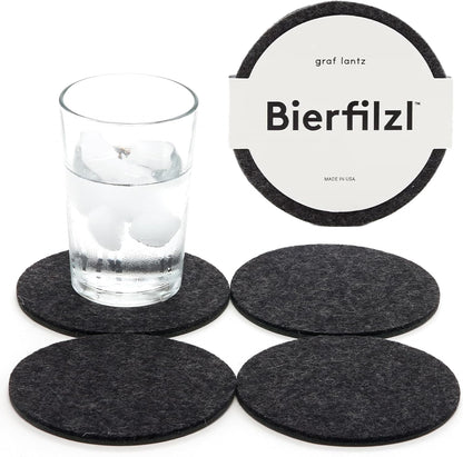 Graf Lantz - Bierfilzl Merino Wool Round Coasters Set of 4 - Charcoal (4" Circles) - Absorbs 30% of Weight - German Wool - Heat Resistant, Sustainable, & Reusable - Home Decor & Coffee Table Decor
