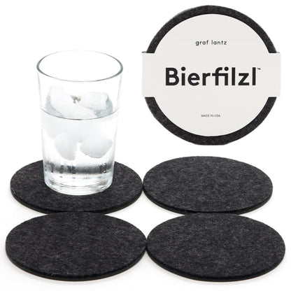 Graf Lantz - Bierfilzl Merino Wool Round Coasters Set of 4 - Charcoal (4" Circles) - Absorbs 30% of Weight - German Wool - Heat Resistant, Sustainable, & Reusable - Home Decor & Coffee Table Decor