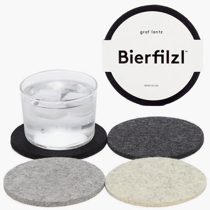 Graf Lantz - Bierfilzl Merino Wool Round Coasters Set of 4 - Charcoal (4" Circles) - Absorbs 30% of Weight - German Wool - Heat Resistant, Sustainable, & Reusable - Home Decor & Coffee Table Decor