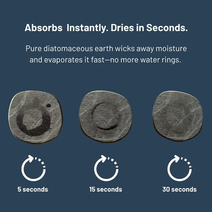 Diatomaceous Earth Coasters Set of 4 | Absorbent Stone Coasters for Drinks | Quick Dry, Water Absorbing | Non-Toxic, BPA-Free | Female Founded USA Brand