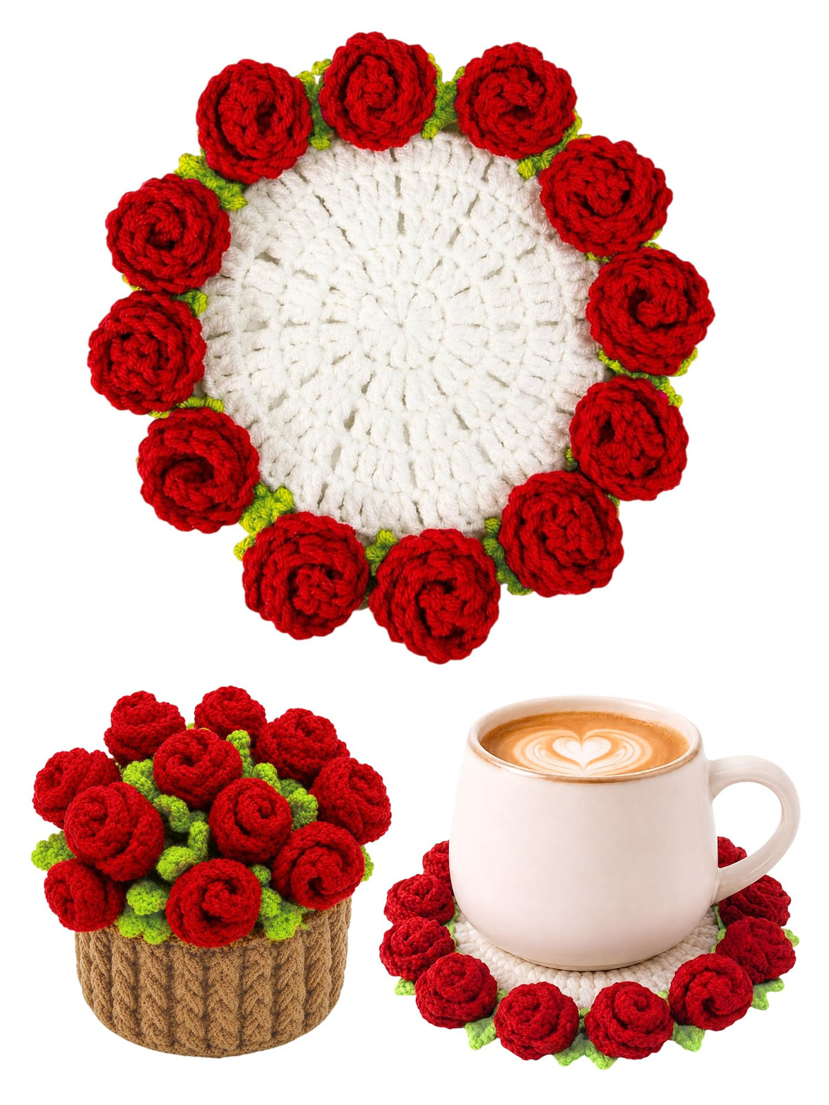 Crochet Flower Bouquet Coasters, Cotton Tulip Gifts for Home Decor 1Pc