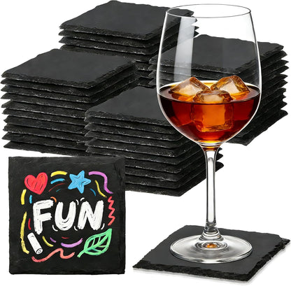 24 PCS Slate Coasters Black Square 4 Inch Bulk Rock, Blank Laser Engraving, Scratch Resistant Bottom, Home Office Kitchen Gift Wedding Bar Party