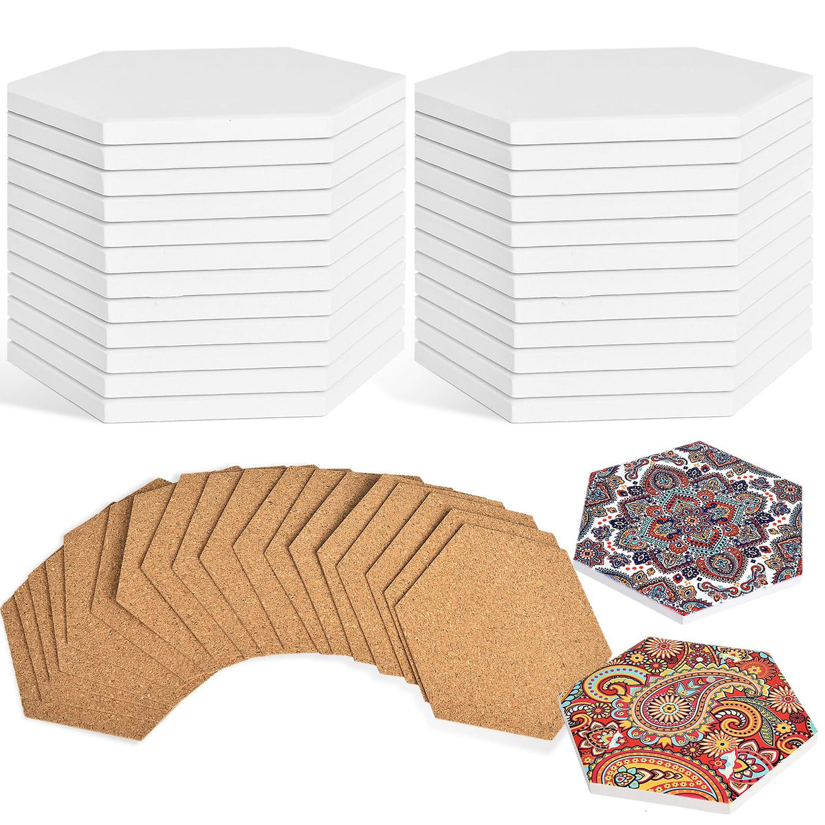 24 Pcs Blank Ceramic Coasters White Ceramic Tiles for Crafts 4x4 in
