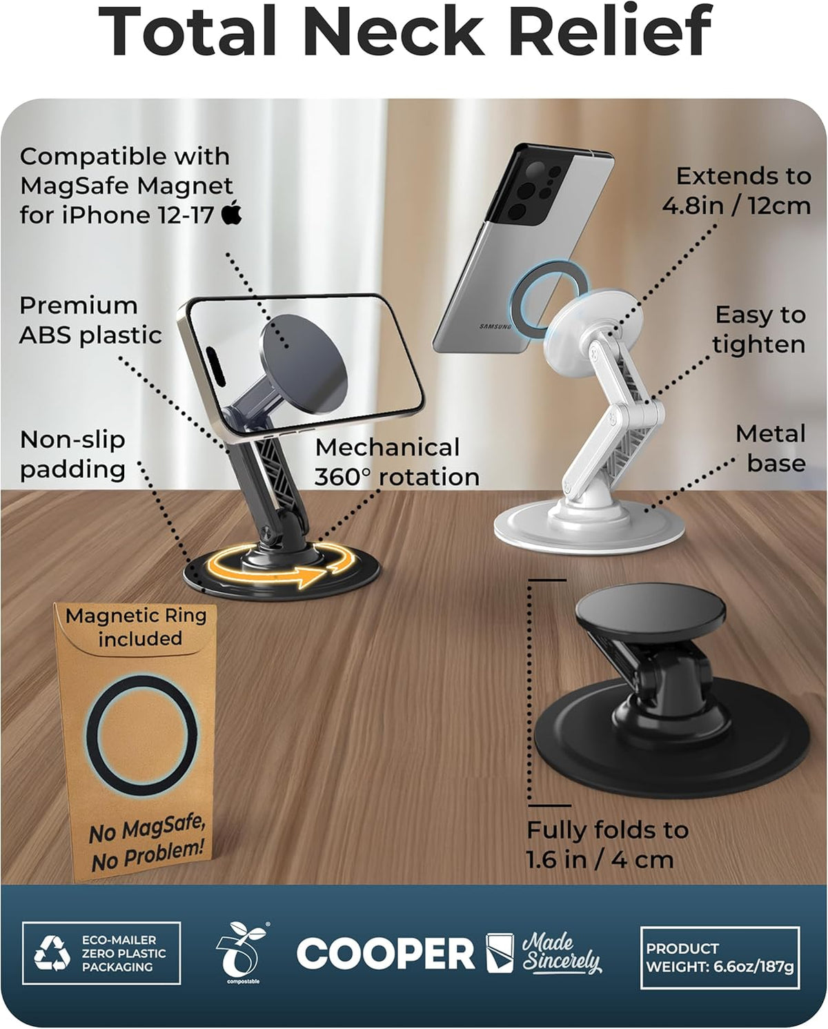 COOPER Mag360 Magnetic Phone Stand for Desk, MagSafe Stand, iPhone 18 Pro