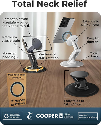 COOPER Mag360 Magnetic Phone Stand for Desk, MagSafe Stand, iPhone 18 Pro
