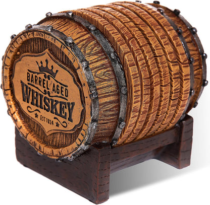 Whiskey Barrel Coasters Set of 6 - Bar Coasters & Whiskey Gifts for Men
