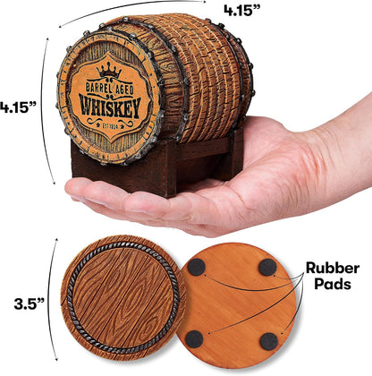 Whiskey Barrel Coasters Set of 6 - Bar Coasters & Whiskey Gifts for Men